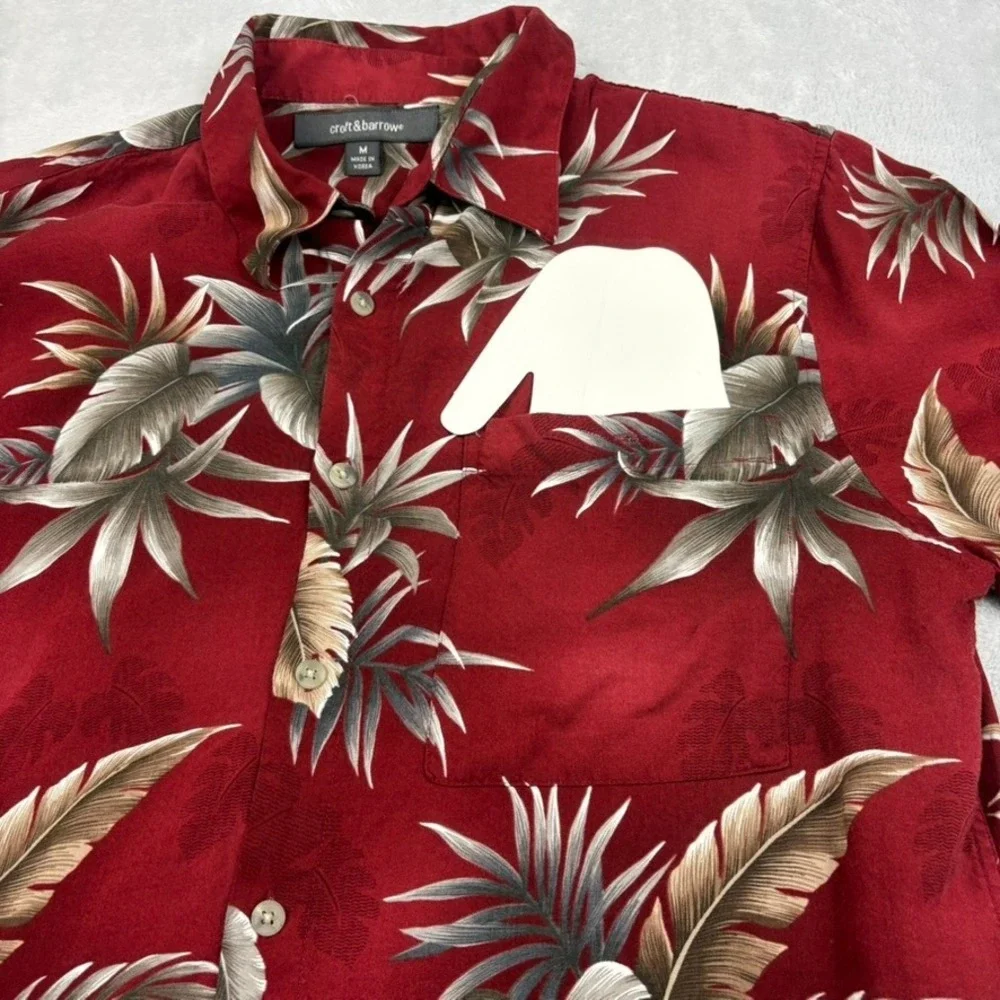 Croft & Barrow Mens M Red Hawaiian Shirt Floral Aloha Button Up Camp Casual - Picture 4 of 8